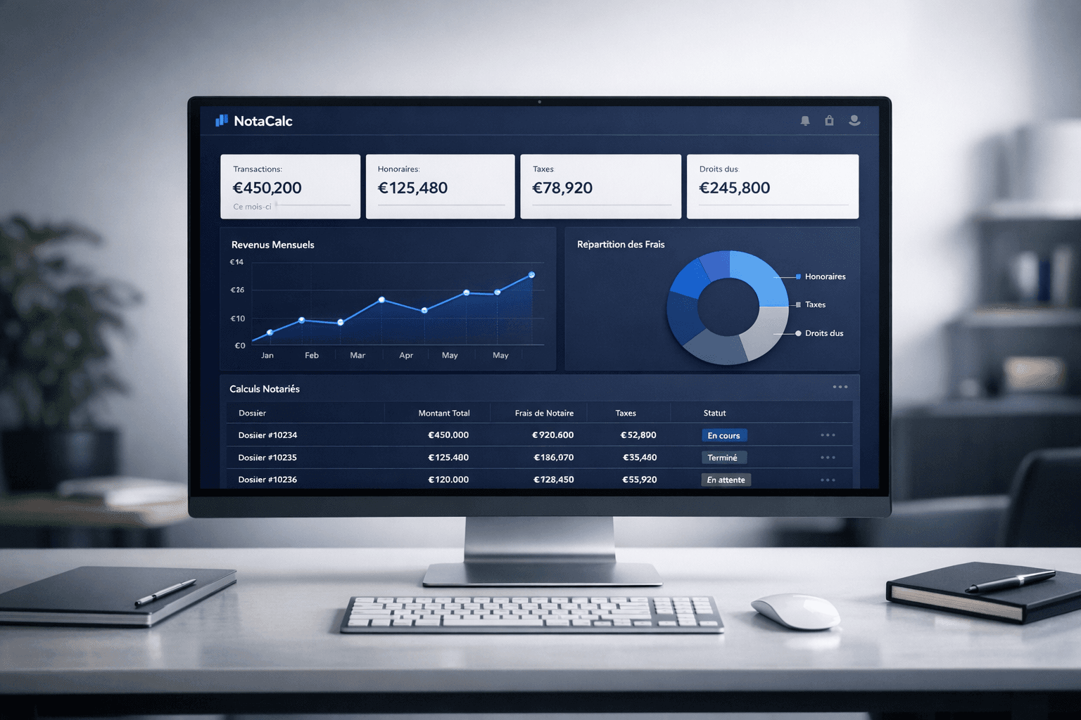 Interface de calcul NotaCalc — Dashboard avec résultats en temps réel